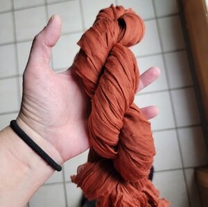 Lot of 6 gauze terracotta table runners, approximately 9-10 feet long.